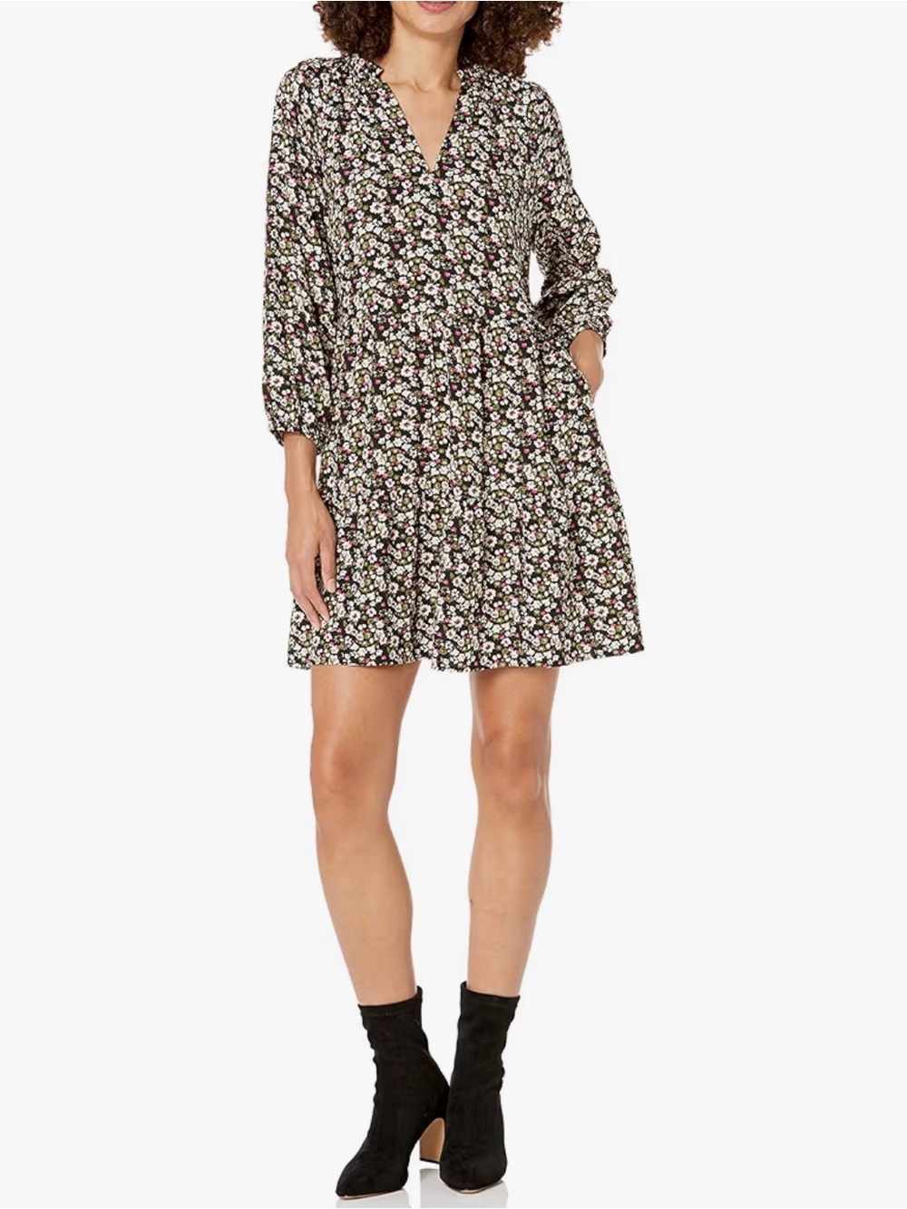 The Drop Caralyn Mirand Floral Mini Dress V Neck Boho Pockets Loose Fit Large XL